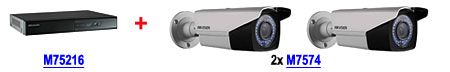 Zestaw monitoringu: rejestrator M75216 DS-7216HGHI-SH/A + 2 kamery M7574 DS-2CE16D1T-VFIR3